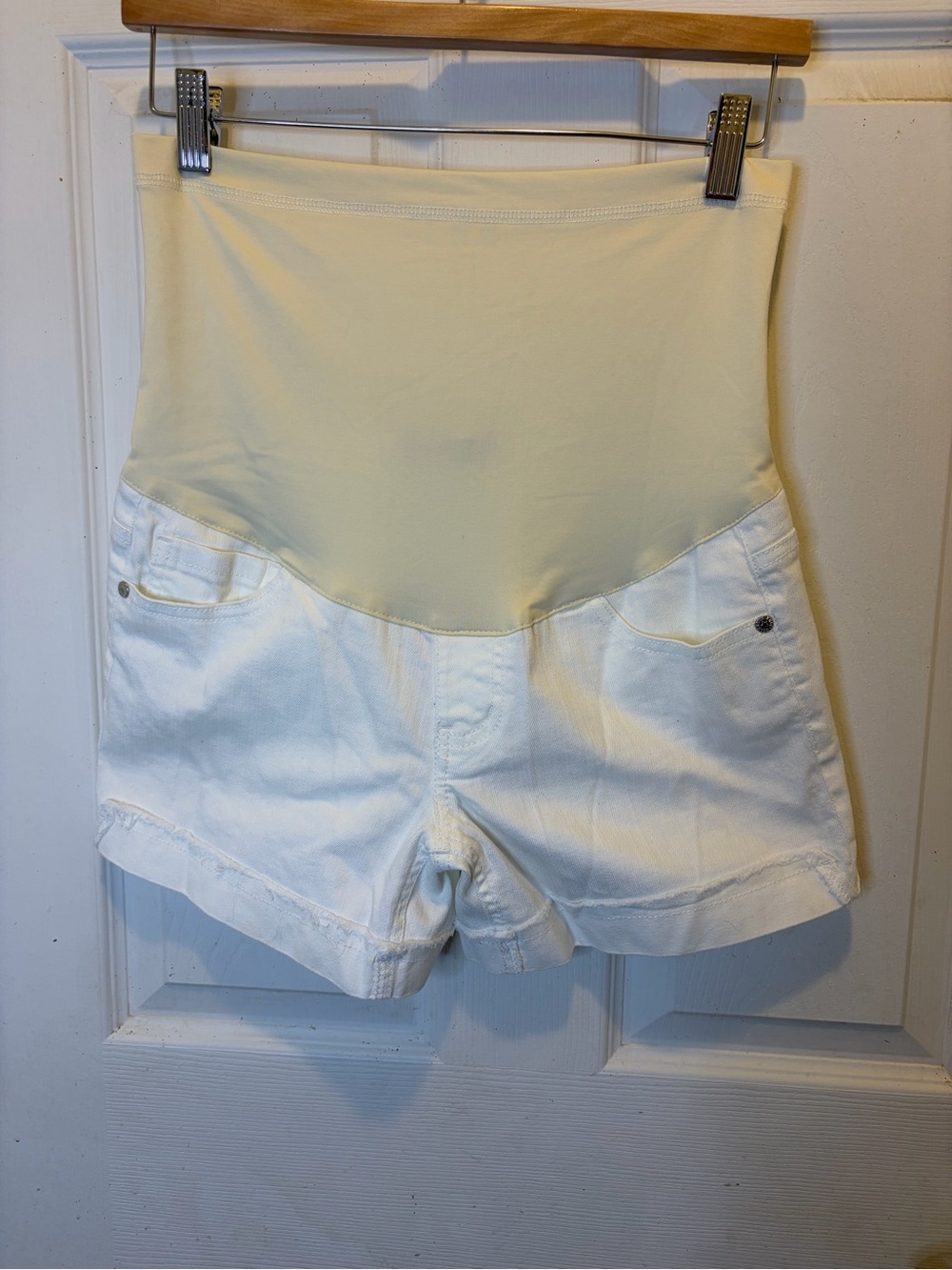 Pinkblush White Denim Maternity Shorts with Cream Support Panel